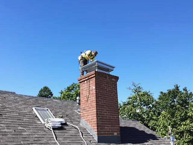 Downey Chimney Sweep technician measuring a chimney cap in Downey, CA