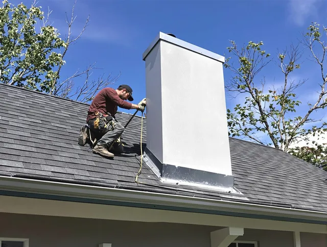 Downey Chimney Sweep team member finishing chimney construction in Downey, CA