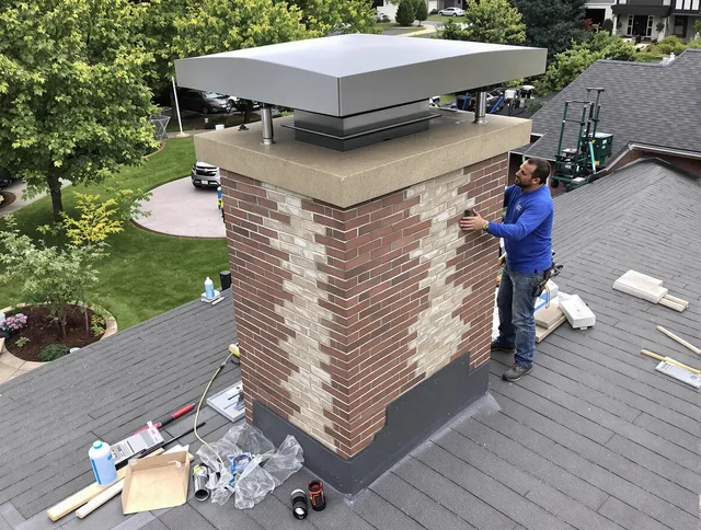 Downey Chimney Sweep team working on a custom chimney remodel in Downey, CA